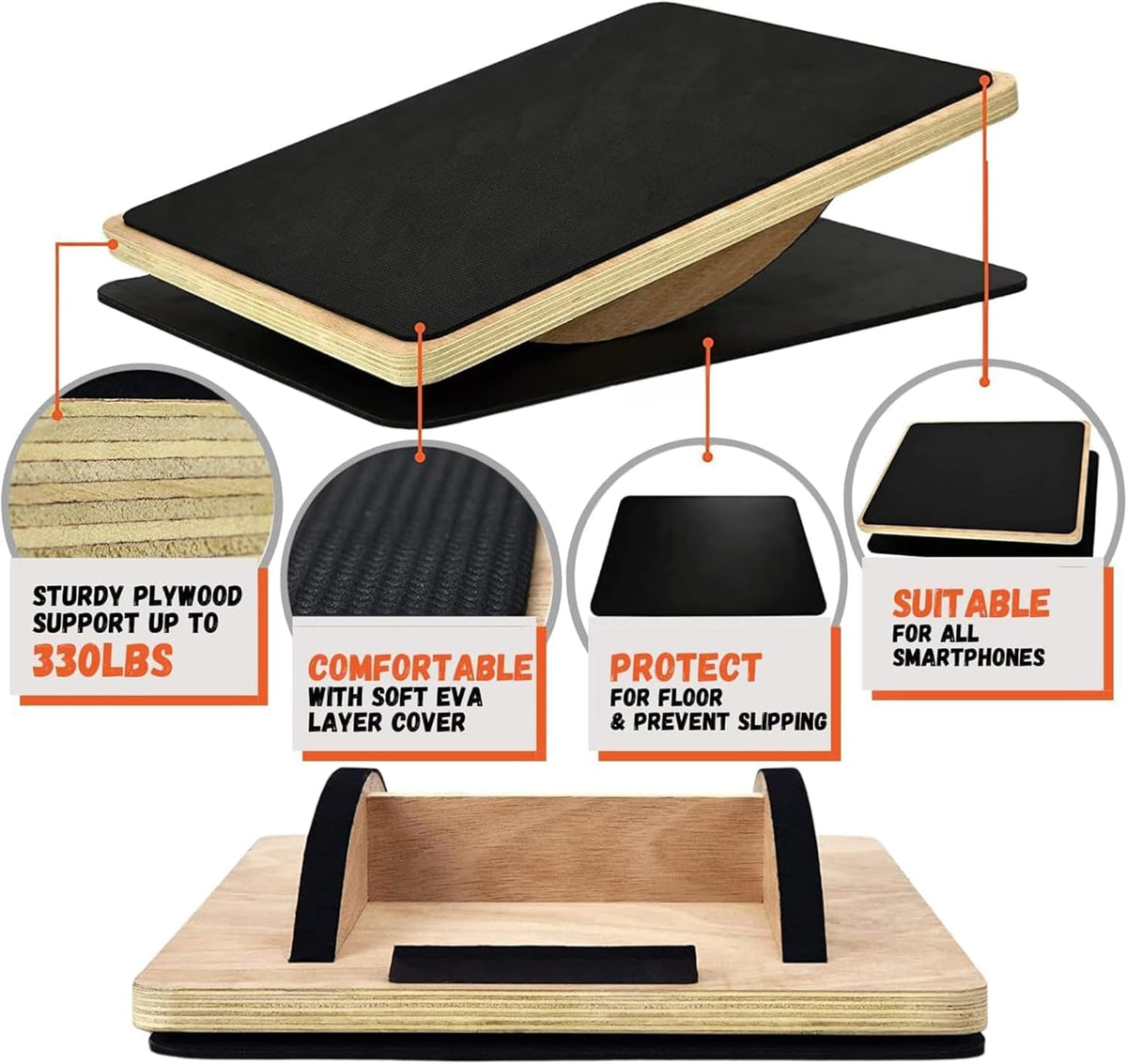 Professional Rocker Balance Board for Leg Workout | 17.5” Rocker Board, Rocker Wooden Balance Board for Balance & Exercises